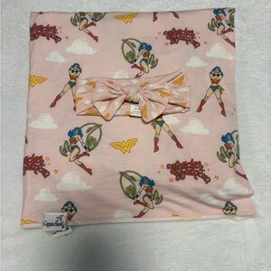 Copper Pearl Wonder Woman Swaddle & Bow Set DC Baby Blanket GUC